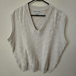 Grand Slam Mens Textured Vest Sweater Penguin Logo Large Tan Beige Pull On
